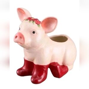 Pioneer Woman  PIG w/RED BOOTS  Stoneware  Planter ~ 6" x 8" x 9" New In Box